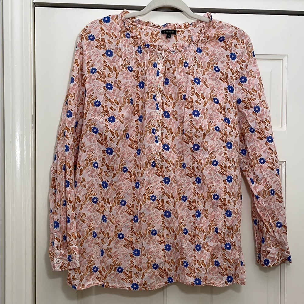 Talbots Floral Print Cotton Top - Pink and Blue